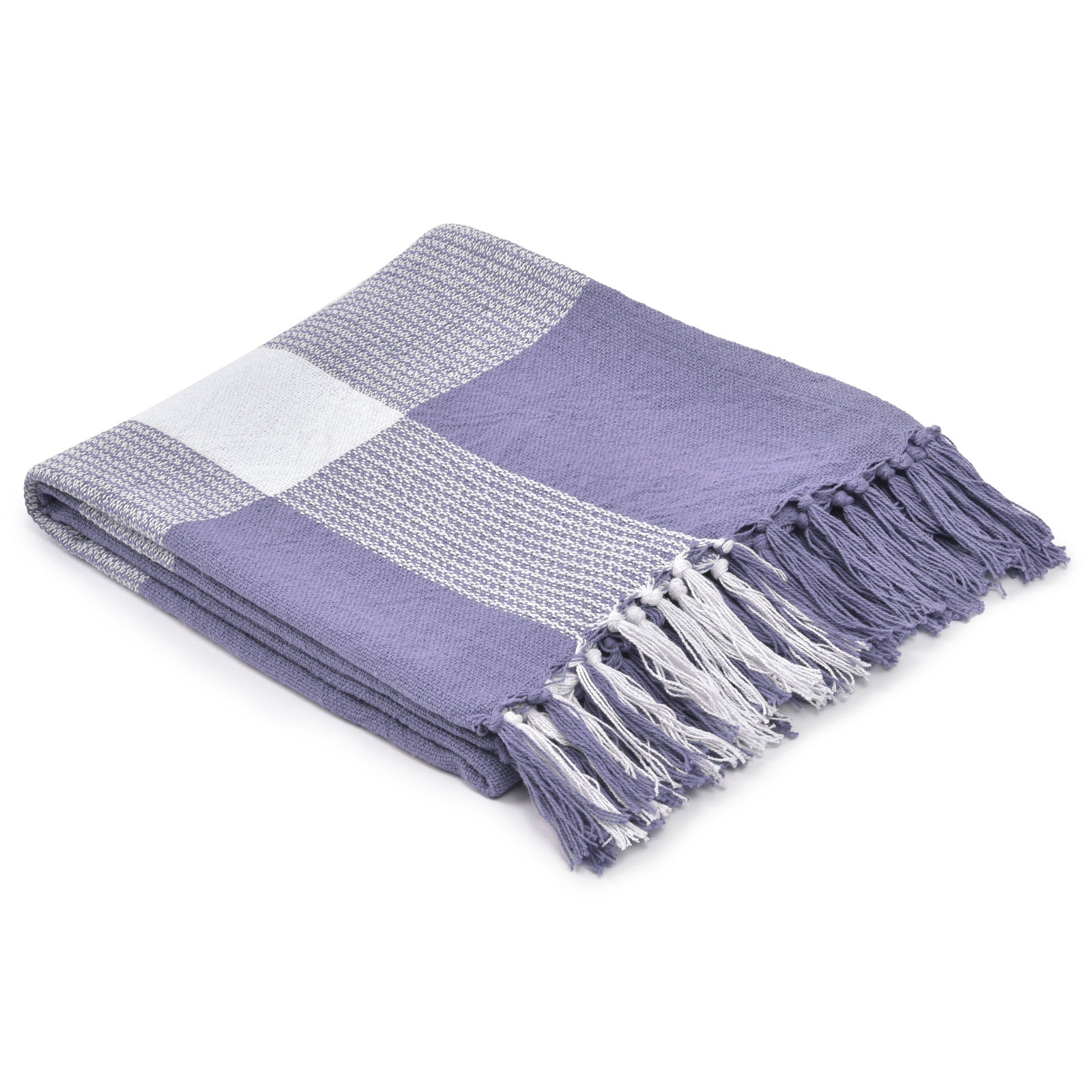 Plaid Cotton Throw Blanket, Purple