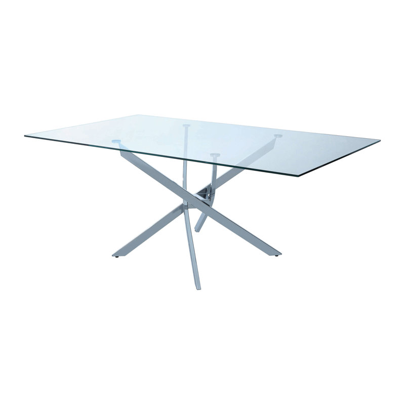 Hermidas Rectangular Dining Table with Glass Top in Silver and Clear