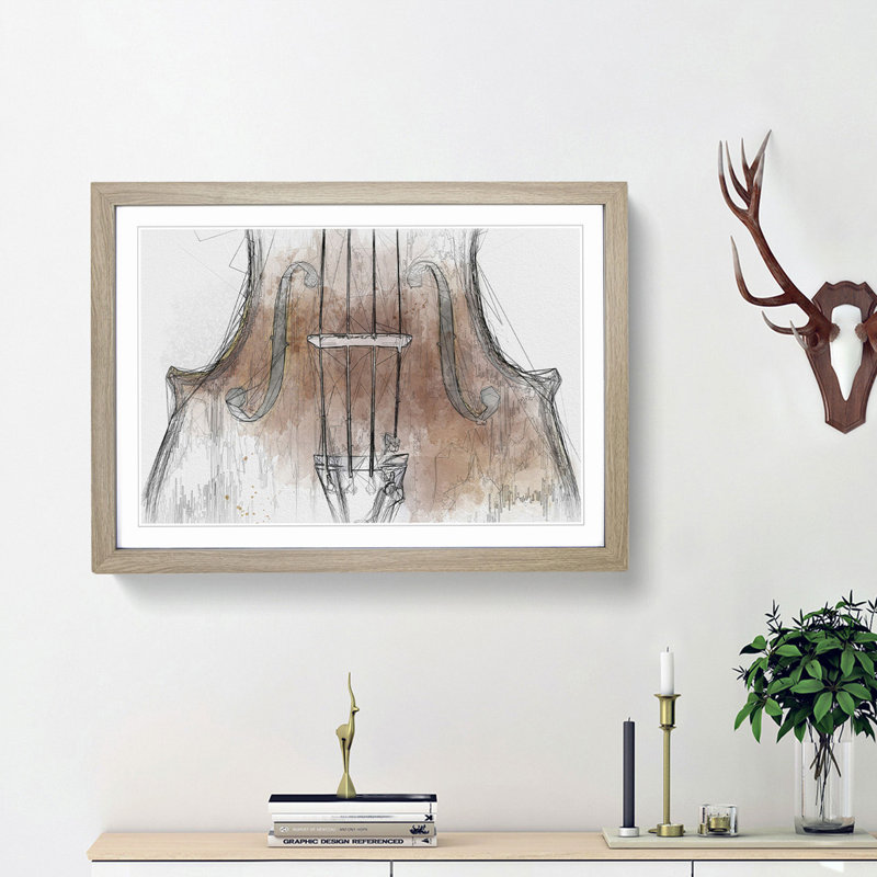 The Beauty of the Violin in Abstract - Picture Frame Drawing Print, Oak Framed, 62cm H x 87cm W x 2cm D