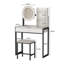 Petit bureau de coiffeuse avec miroir et lumières, coiffeuse de maquillage avec miroir DEL, 3 modes d'éclairage, prise de courant, tiroir, tablettes ouvertes et tabouret rembourré pour la chambre à coucher-129413787