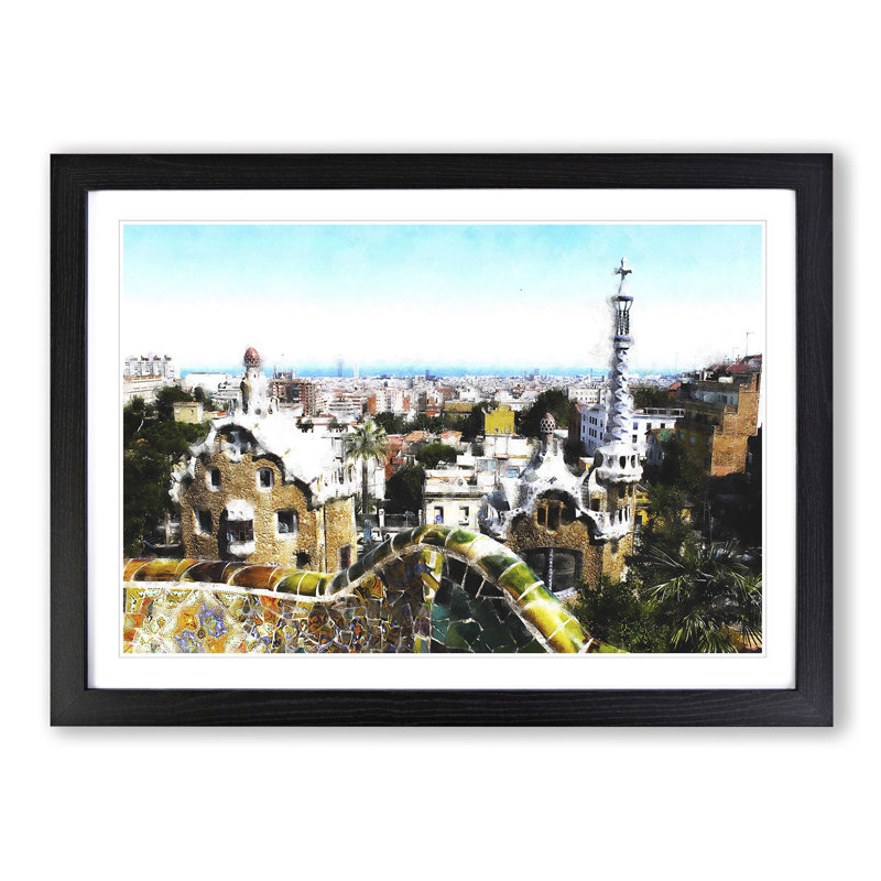 Parc Guell Gaudi in Barcelona Spain - Picture Frame Graphic Art Print, 24cm H x 33cm W x 2cm D, Black