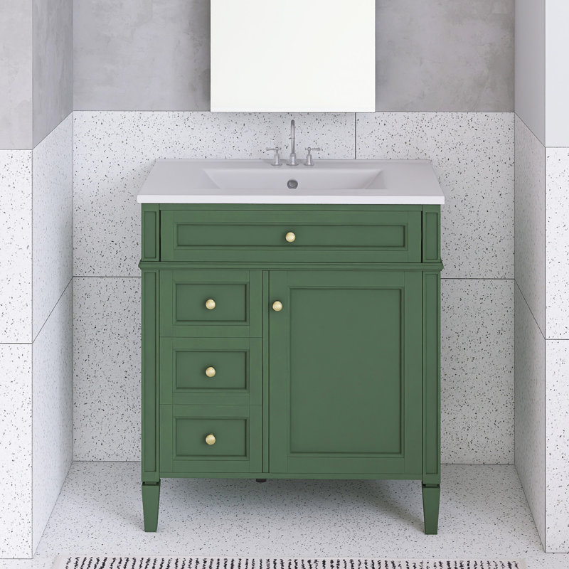 Meuble-lavabo de 30 po avec lavabo supérieur et tiroir basculant, Vert, 30"