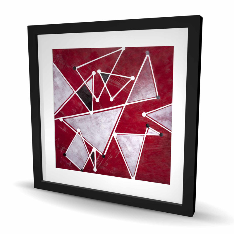 White Triangles on Red Background - Framed Matted Print