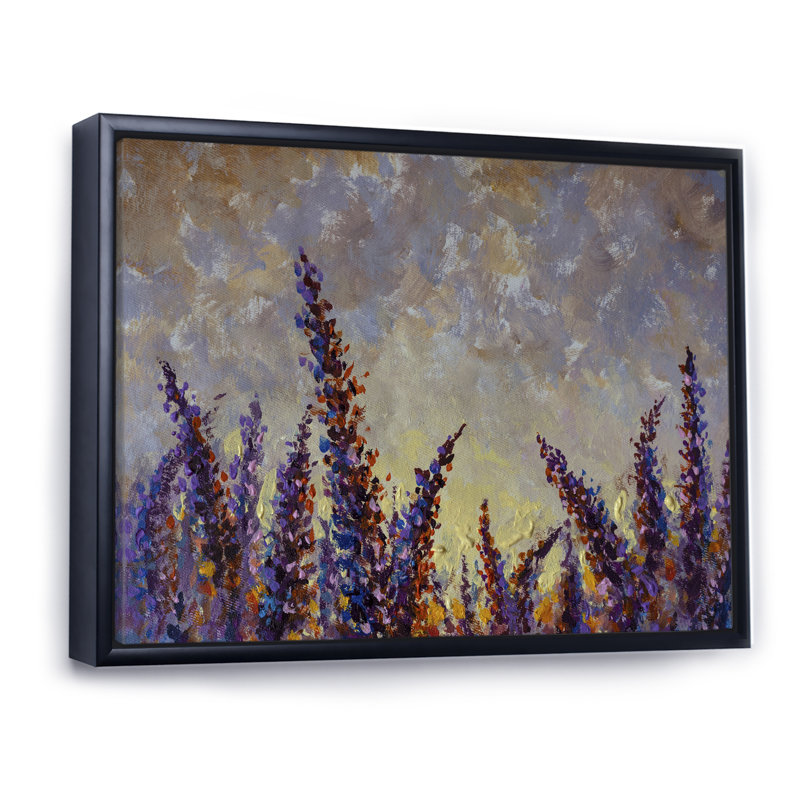 Lavande fleurs mauves - reproduction encadrée sur toile, H 8 po x l 12 po x P 1 po, Cadre flottant noir