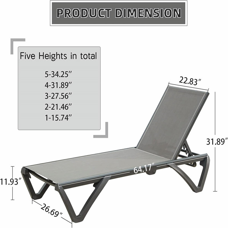 Craton Outdoor Metal Chaise Lounge, Gray