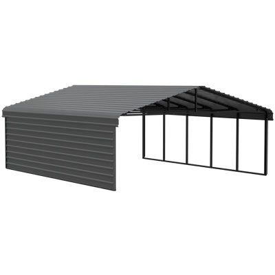 Steel Carport With 1 Side Wall Kit, 20X24X7