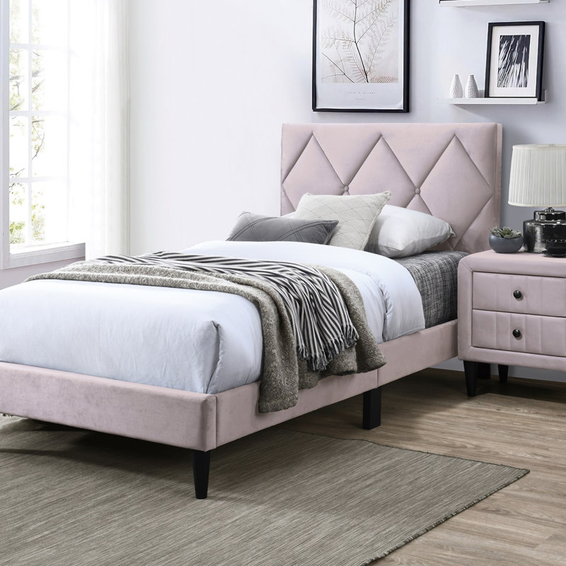 Lit tapissier en velours avec tête de lit réglable, parfait pour les chambres de jeunes et le confort moderne., Full, Gray