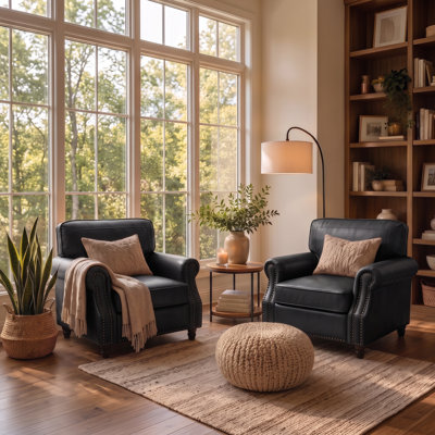 Ensemble de 2 fauteuils en simili cuir avec pieds en bois massif Glenloft