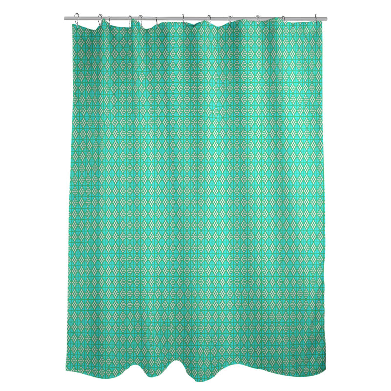 Rideau de douche simple hexagonal classique, Diamond and Lattice, Green/Teal Geometric 1
