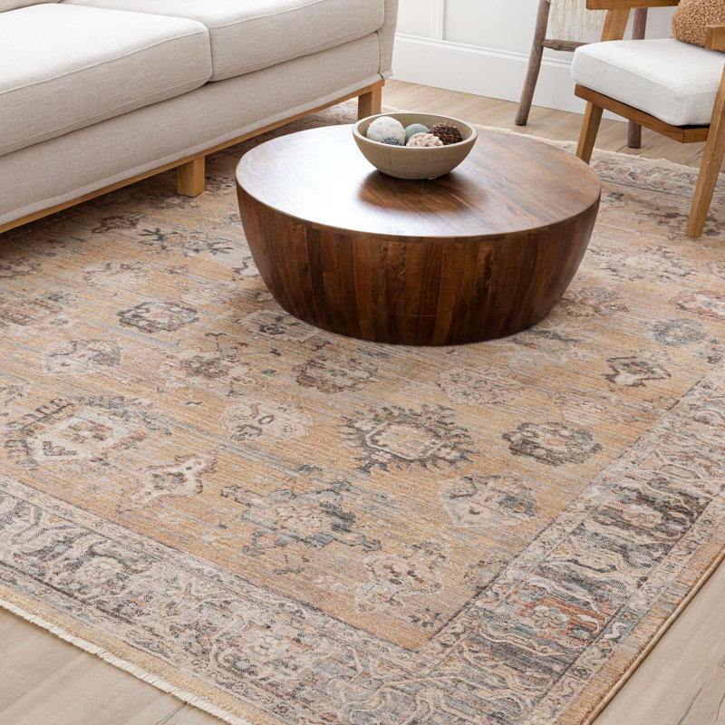 Echo Damask Beige and Gray Synthetic Rectangular Rug
