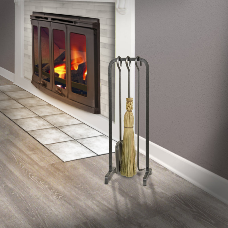 Handcrafted 4 Piece Steel Fireplace Tool Set, 18.75" H x 9.5" W x 5.5" D