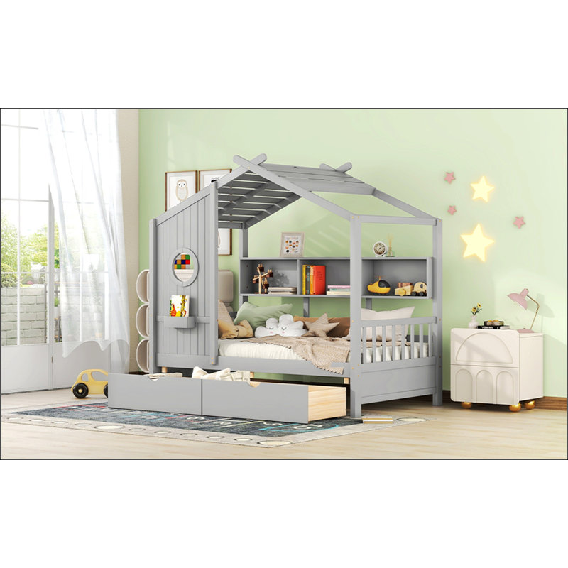  Lit double pleine grandeur avec 2 tiroirs, Lit simple, Gris