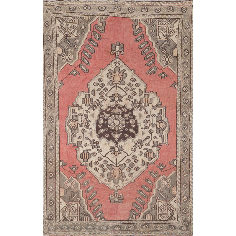 Tapis traditionnel rétro géométrique rose 4 x 7