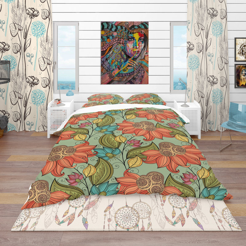 Colorful Floral Pattern - Floral Flower Duvet Cover Set - Microfiber Polyester, Twin Duvet Cover + 1 Sham