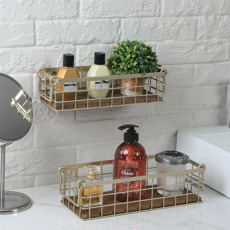 Metal and Solid Wood Decorative Basket, Brass