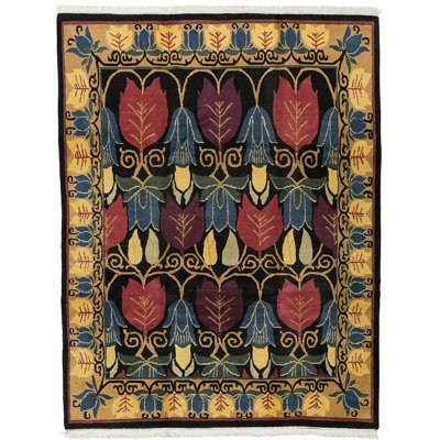 Voysey Wool Oriental Area Rug in Black/Gold