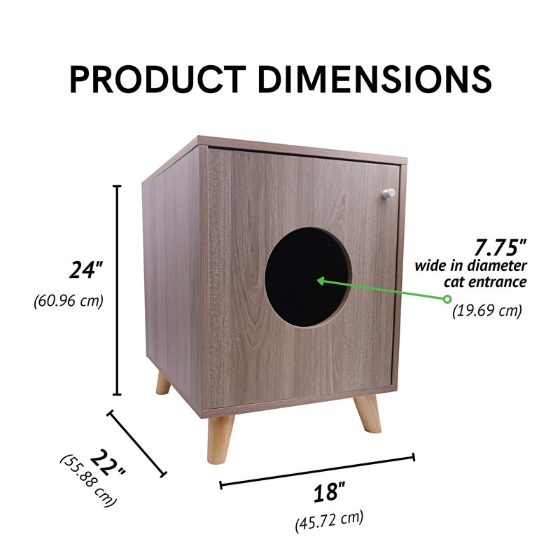 Small Gray Oak Wood Cat Litter Box Enclosure Nightstand