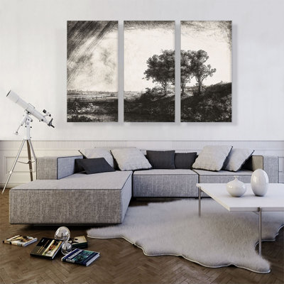 " The Three Trees 1643 " by Rembrandt Van Rijn 3 - Pieces Painting Print