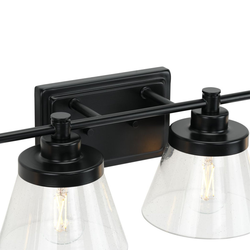 Éclairage pour meuble-lavabo à 4 lumières avec abat-jour en verre bullé Rayleigh, Noir mat