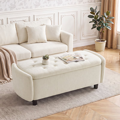 46.5" W Modern Minimalist Tufted Flip-Top Storage Bench – Chenille Upholstery, 300 lbs Capacity