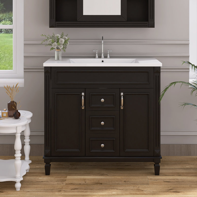 Meuble-lavabo moderne 36 po avec lavabo et 2 portes à fermeture douce