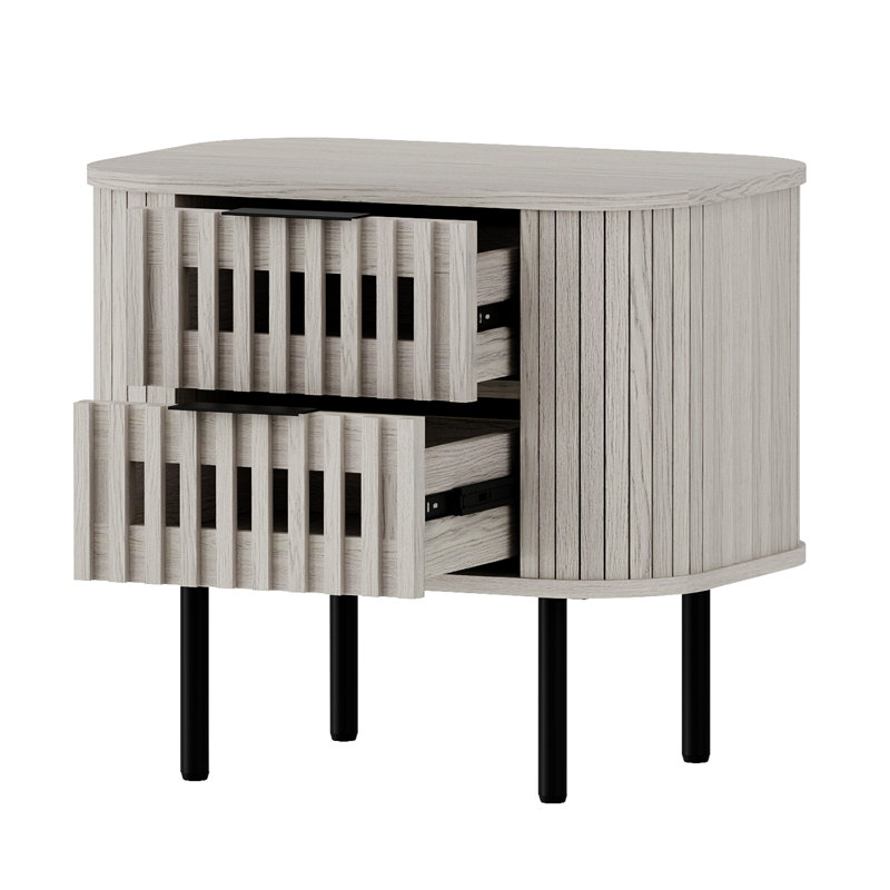 Mid-Century Modern 22.5 '' Fluted Nightstand, White Washed