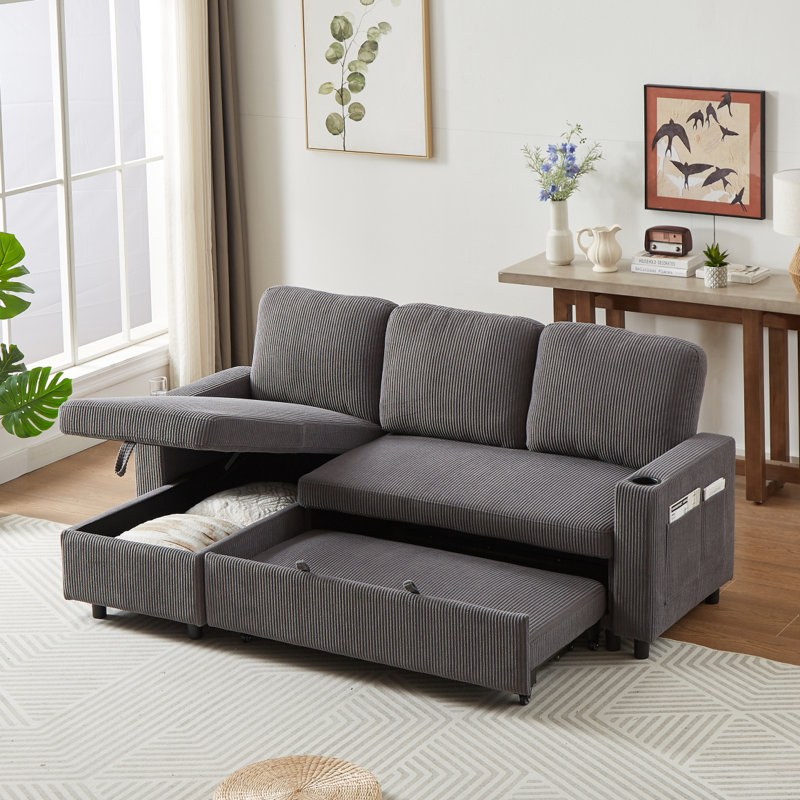 Canapé-lit en velours côtelé de 78,7 po Modern Sofafx, Grey