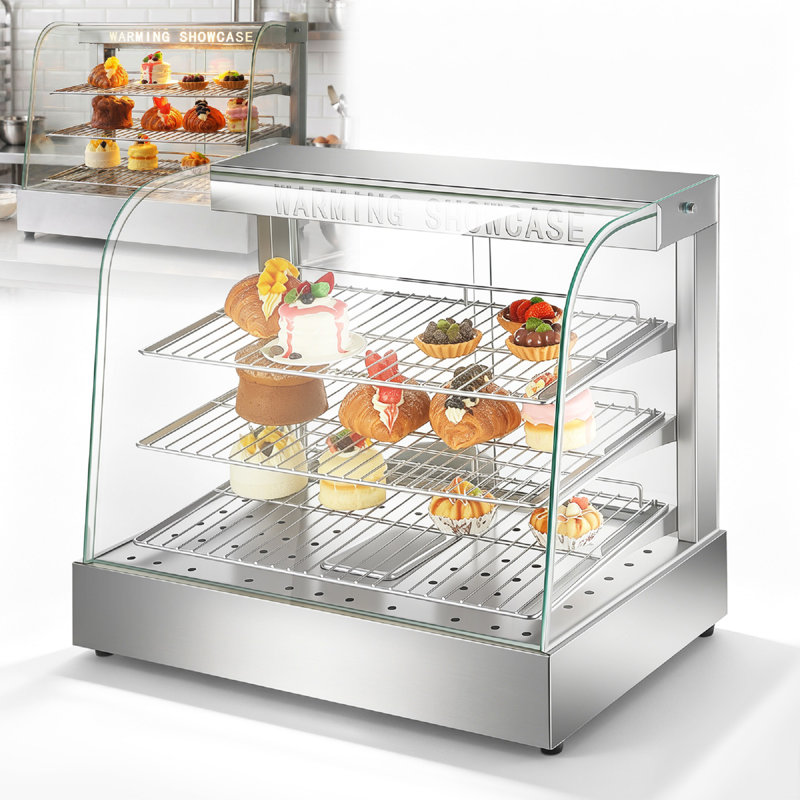 Réchaud à pizza commercial 26 po, chauffe-plat électrique à 3 niveaux avec éclairage DEL et tablettes réglables amovibles - 1500 W