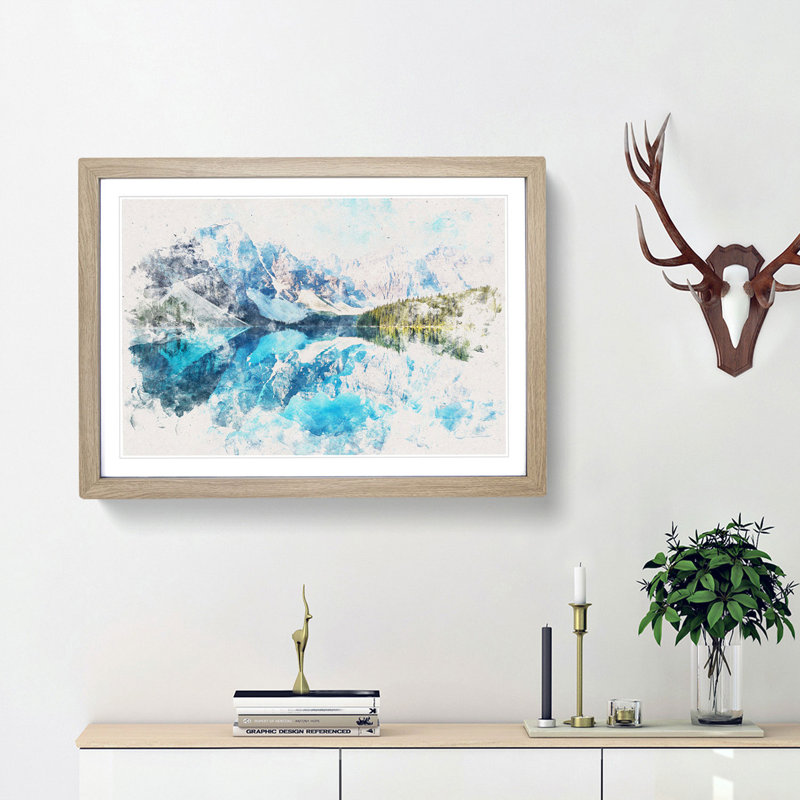 Morraine Lake in Banff Canada - Picture Frame Graphic Art Print, Oak Framed, 62cm H x 87cm W x 2cm D