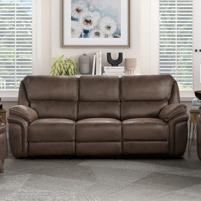 Plush Modern Design Living Room Reclining Sofa With Microfiber Upholstery And Solid Wood Frame For Comfort And Durability
