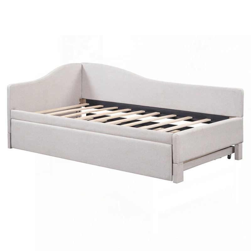 Lit de jour polyvalent rembourré avec couchette transformable pour tous les espaces, Beige