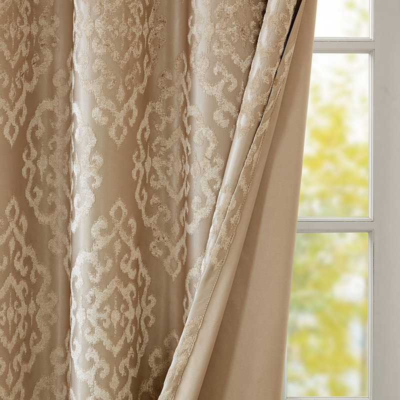 Paire de rideaux occultant en jacquard tricoté avec œillets (2 pièces), Champagne, L 50,03 po x L 108,03 po