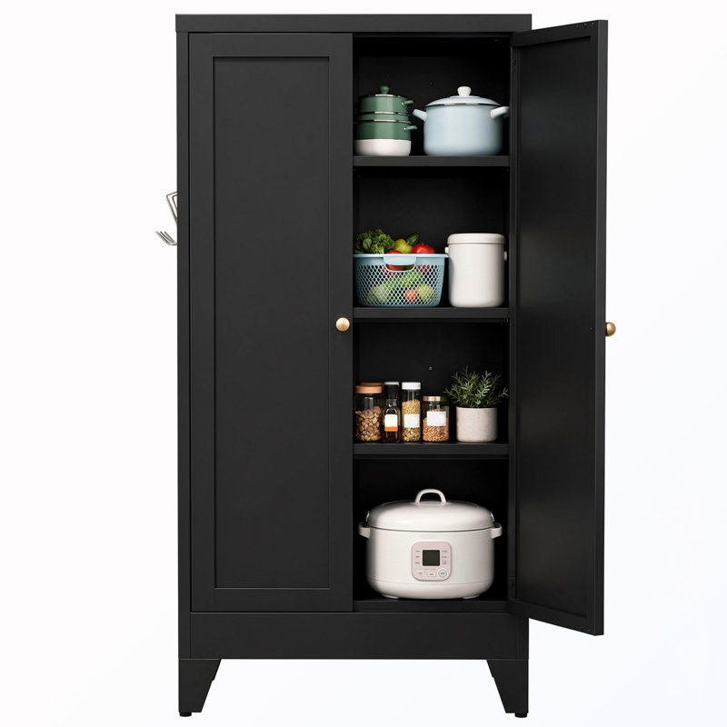 Garde-manger en métal avec 3 tablettes, Black