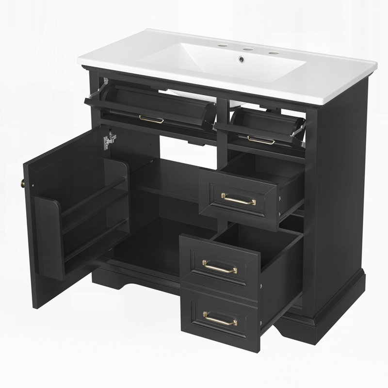 Meuble-lavabo 36 po avec lavabo, Noir