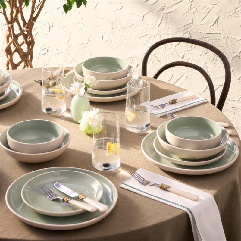 Rhonna Piece Porcelain China Dinnerware Set - Service for 6, Green