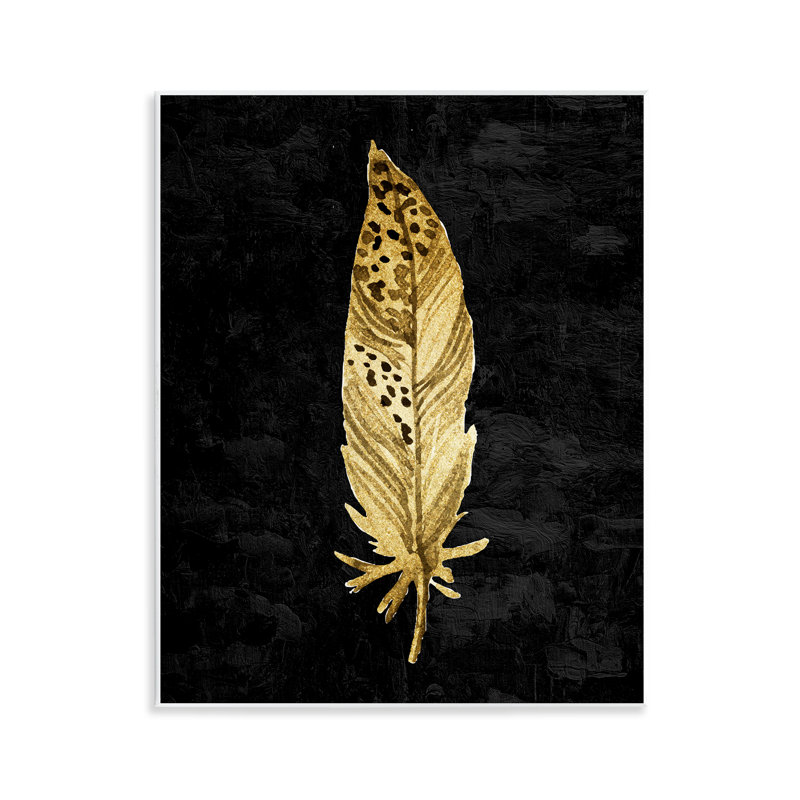 Plume mouchetée sur plaque murale noire, design par Kim Allen