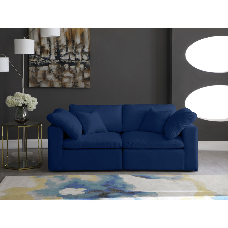 Cozy 80" Velvet Square Arm Modular Sofa with Reversible Cushions, Navy Velvet 