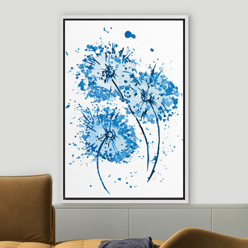 Bleu et blanc, aquarelle, explosion, pissenlits, plantes botaniques, illustrations, minimalisme, rustique, Blanc
