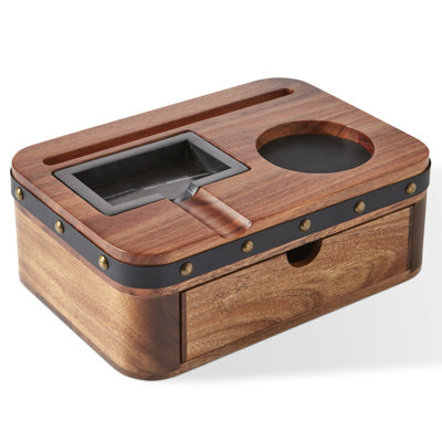 Barrel-Inspired Acacia Wood Whiskey and Cigar Station