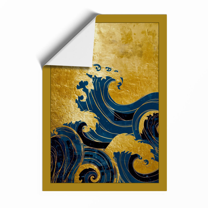 Golden Wave Japandi - Framed Print, Unframed, A2 - 59.4 x 42.0 cm