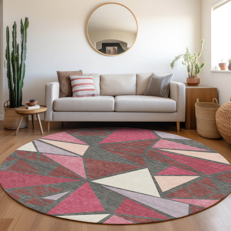 Aristea Red Washable Indoor-Outdoor Rug - , 8' x 8'