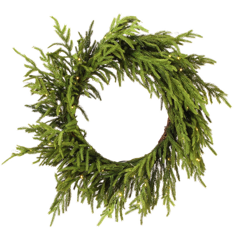 24" LED Battery Operated Timer Natural Touch Norfolk Pine Wreath