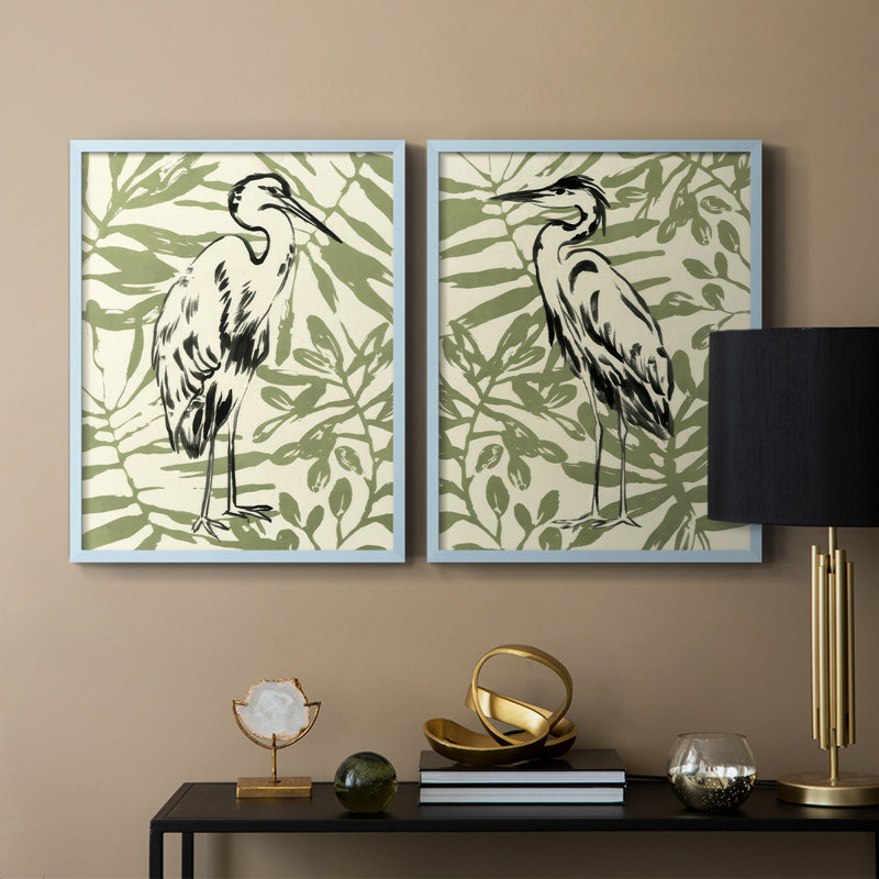 «Retro Parlor Heron III», reproduction encadrée de qualité supérieure - prête à être accrochée - aucun clou requis - aucun clou requis