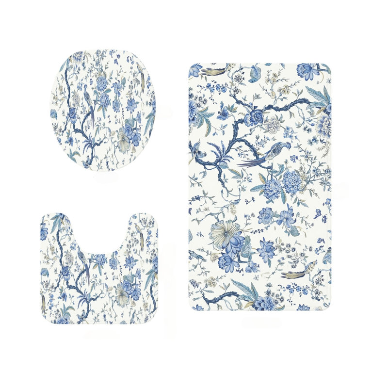 Ensemble de 3 tapis de salle de bain Blue Floral