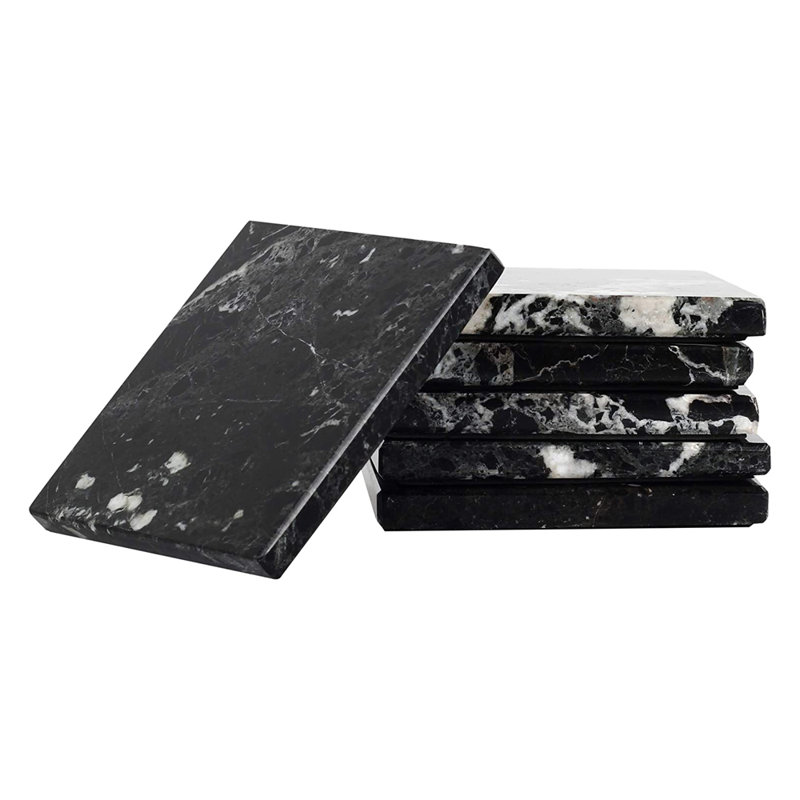 Marble Square 6 Piece Coaster Set, Black