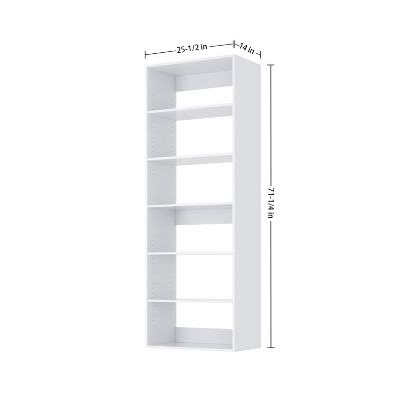 Shelf Tower Unit in White, 71.25" H x 25.5"  W x 14" D