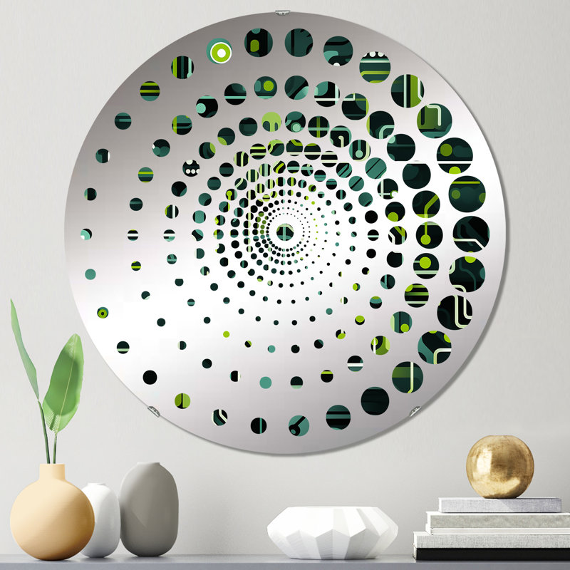 Green Techno Fusion Maze - Spiral Circle Wall Mirror, 23,6 po x 23,6 po