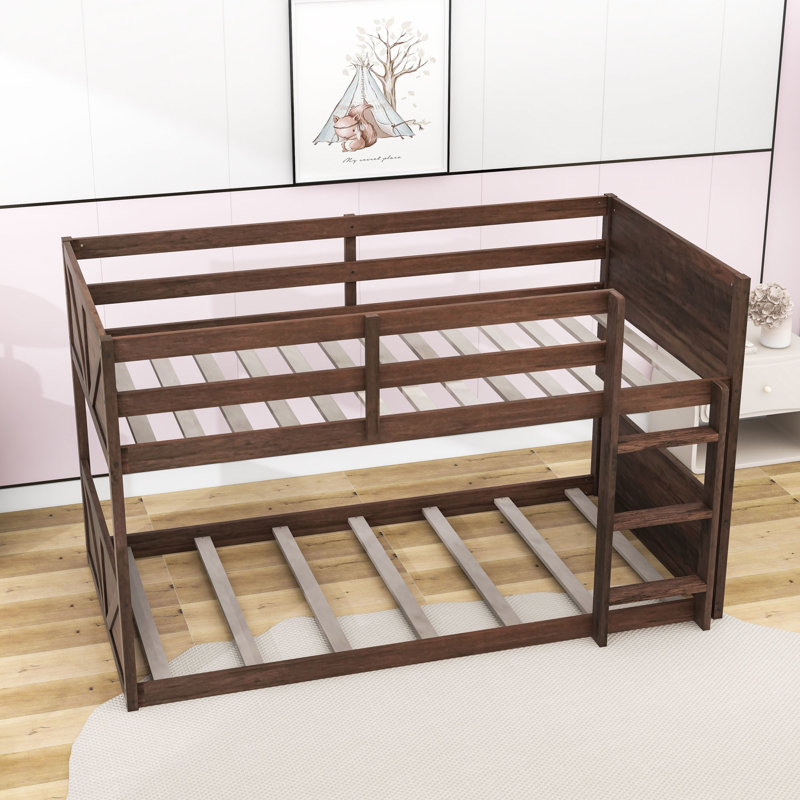 Twin Over Twin Wooden Bunk Bed With Safety Guardrails, Antique Oak