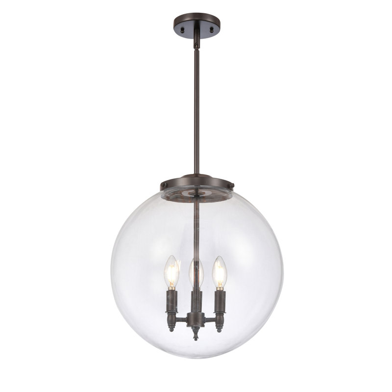Luminaire suspendu sphère 3 lumières Frederick, H 17 po x l 16 po x P 16 po, Transparent, Bronze huilé