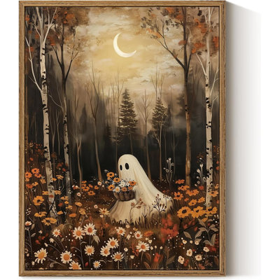 Spooky Cute Framed Canvas for Bedroom Bathroom‑Artwork‑Hide‑And‑Seek Cute Ghosts